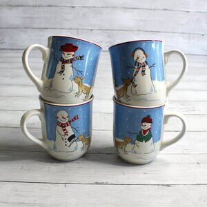 Canterbury Potteries Stoneware Coffee Mugs Set Winter Holiday Snowmen